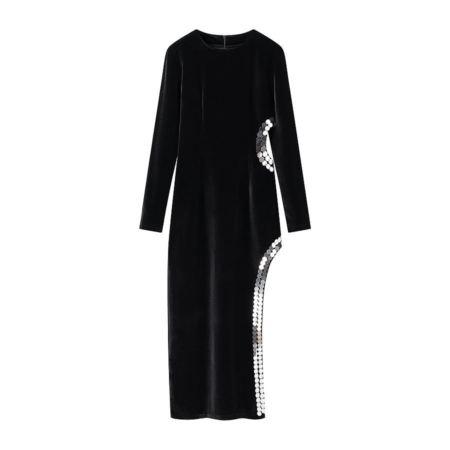 Dame Elegant Varmvelour Kjole med skinnende Sideskabsdesign Stilla