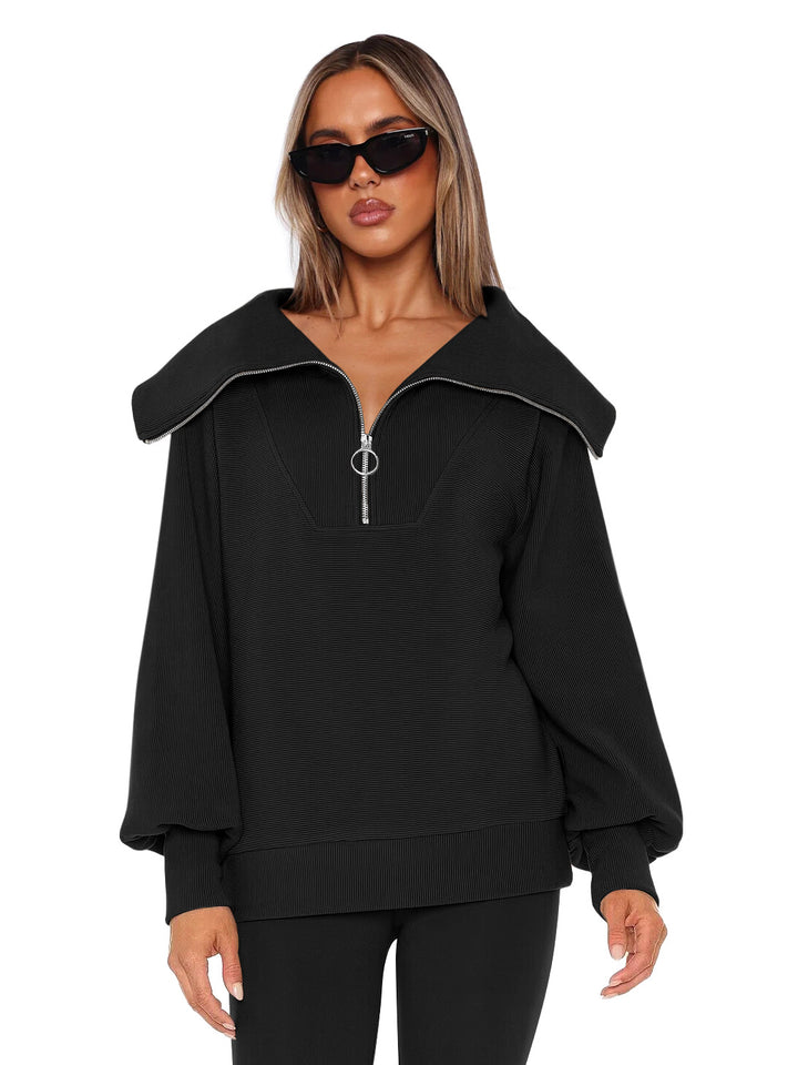Dame Oversized Sweatshirt med elegant krave og lynlås Stilla