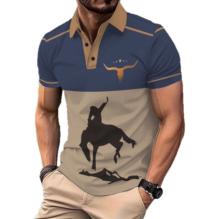 Herre poloshirt med kreativt rodeo-motiv og elegante kontraster Stilla