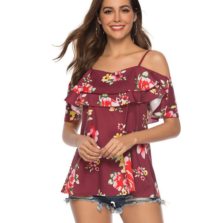 Femme Cold-Shoulder Rüschende Floral Bluse Stilla