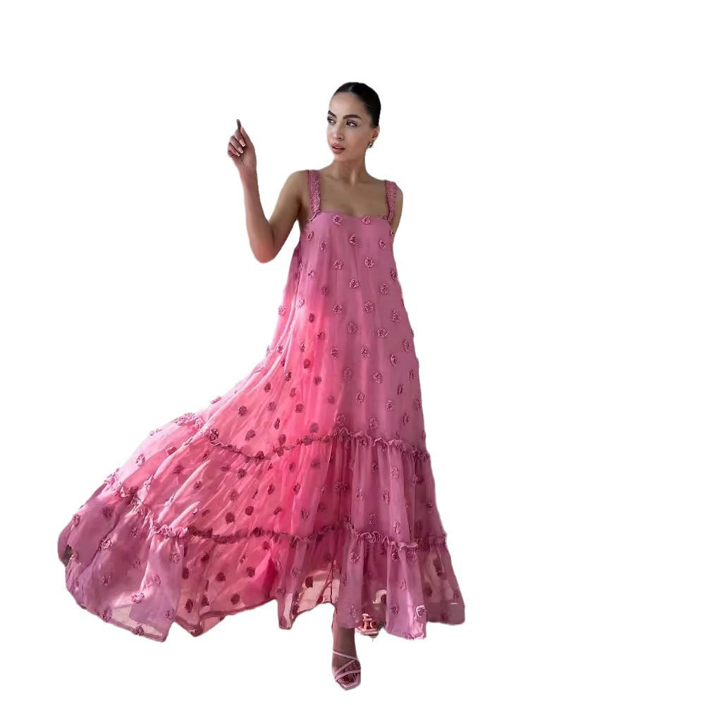 Dame luftig Maxikjole med floral broderi Stilla
