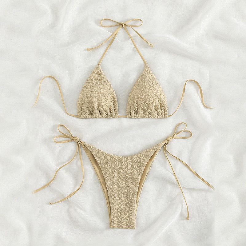 Dame Højtaljede trekant-bikini-sæt med raffinerede bindebånd Skovae