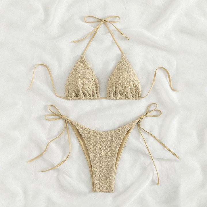Dame Højtaljede trekant-bikini-sæt med raffinerede bindebånd Skovae