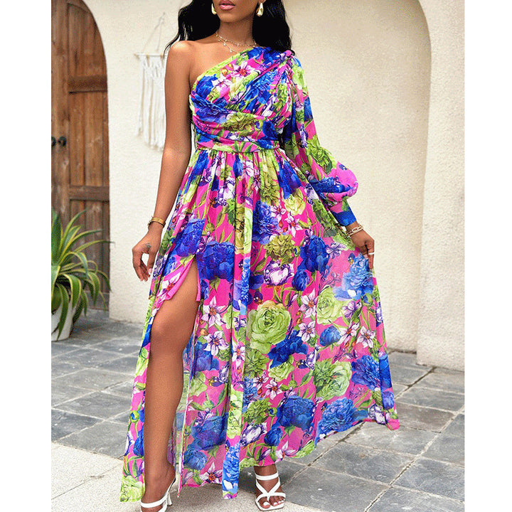 Dame Maxi-kjole med asymmetrisk snit og floral design Stilla