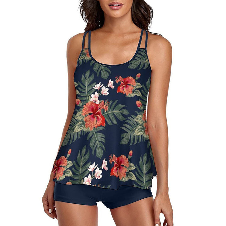 Dame sportsligt tankini-sæt med blomsterdesign og shorts Skovae