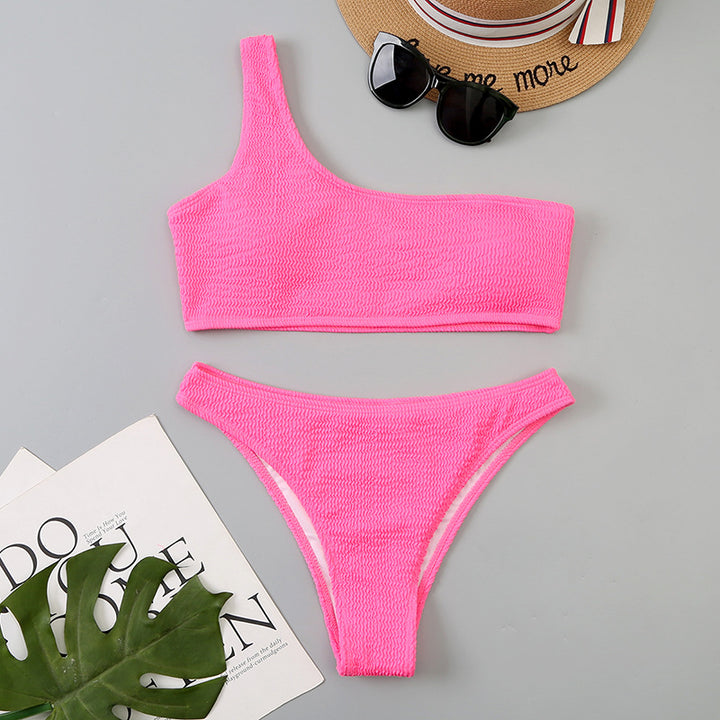 Femme Ribbetrik En-skulder Bikini Sæt Stilla