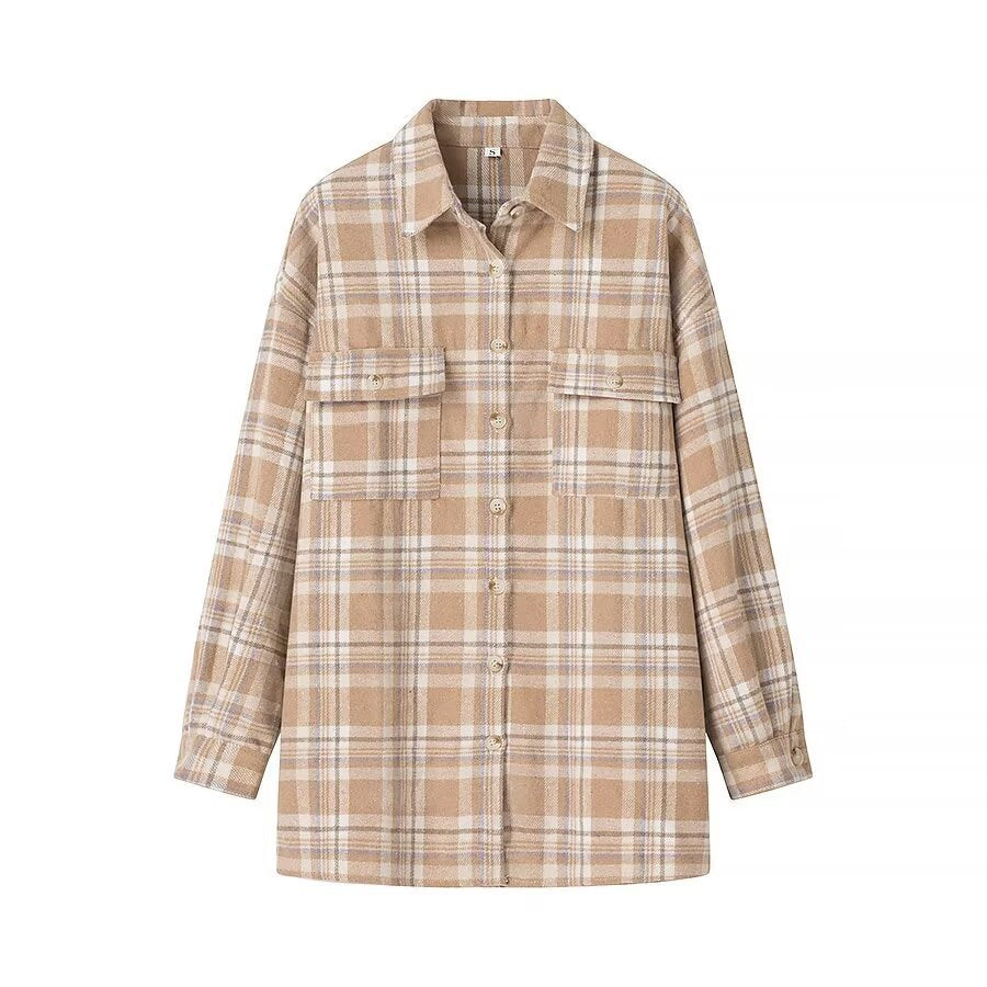 Femme Karo Oversized Skjortejakke med Lommer Stilla