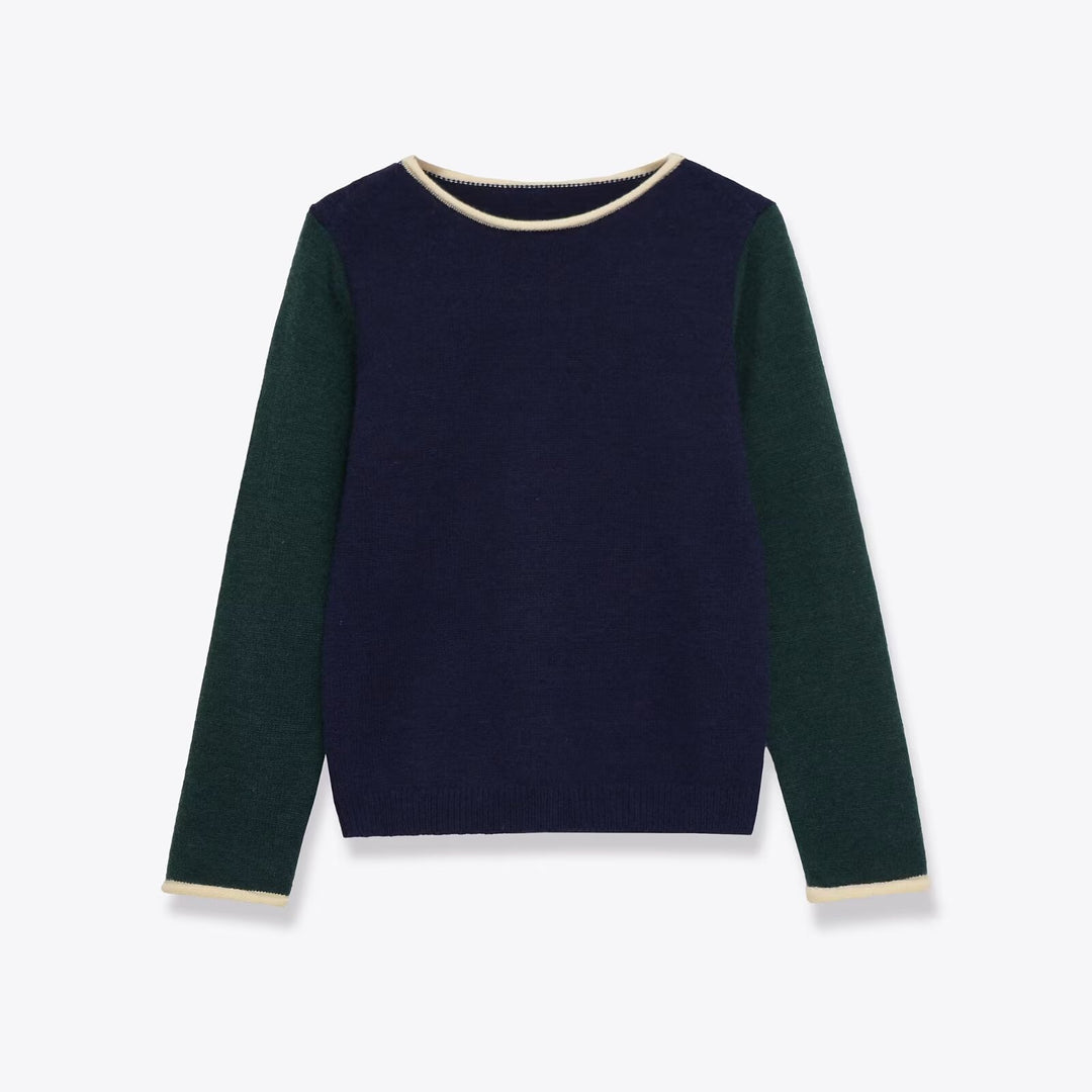 Dame varmere strikpullover med kontrasterende ærmer Stilla