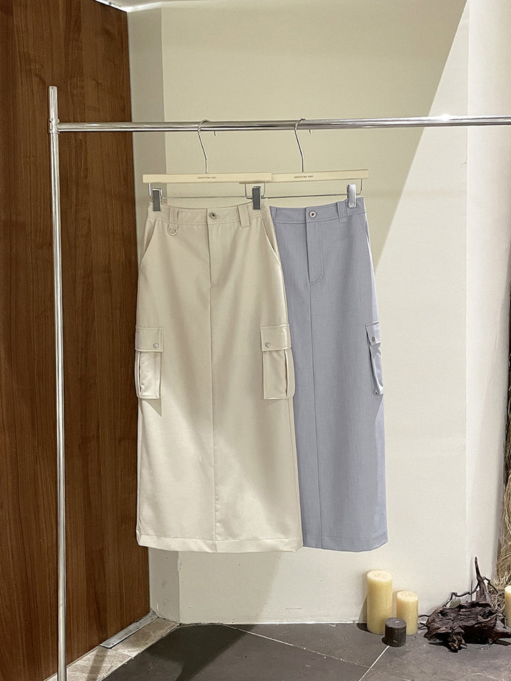 Dame Midi skirt med praktiske cargo-lommer og kvalitets bomuldsblanding Stilla
