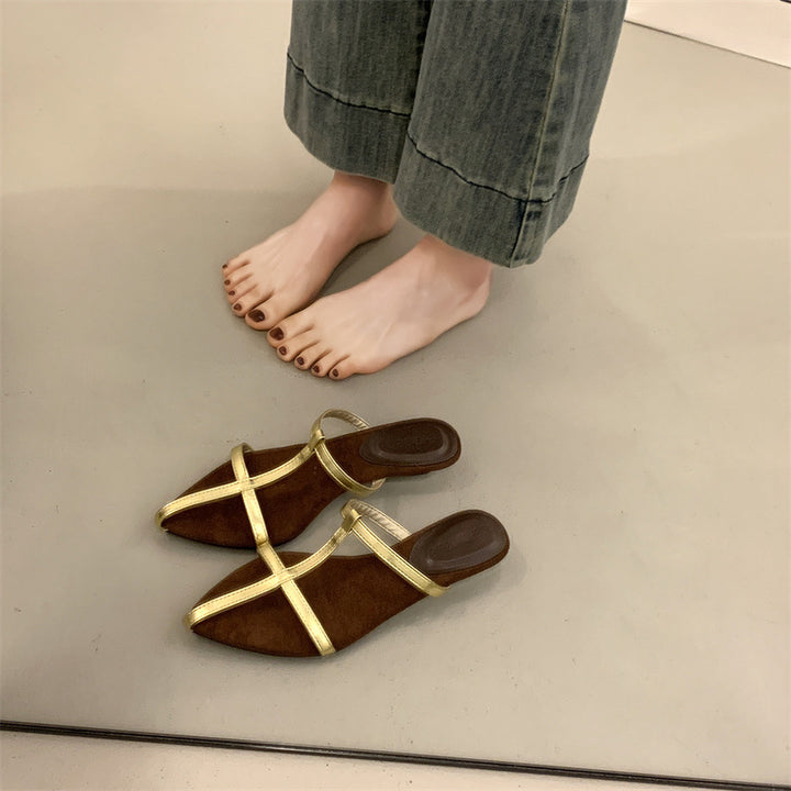 Dame elegante Open-Toe Slide Sandaler med metalliske remme Stilla
