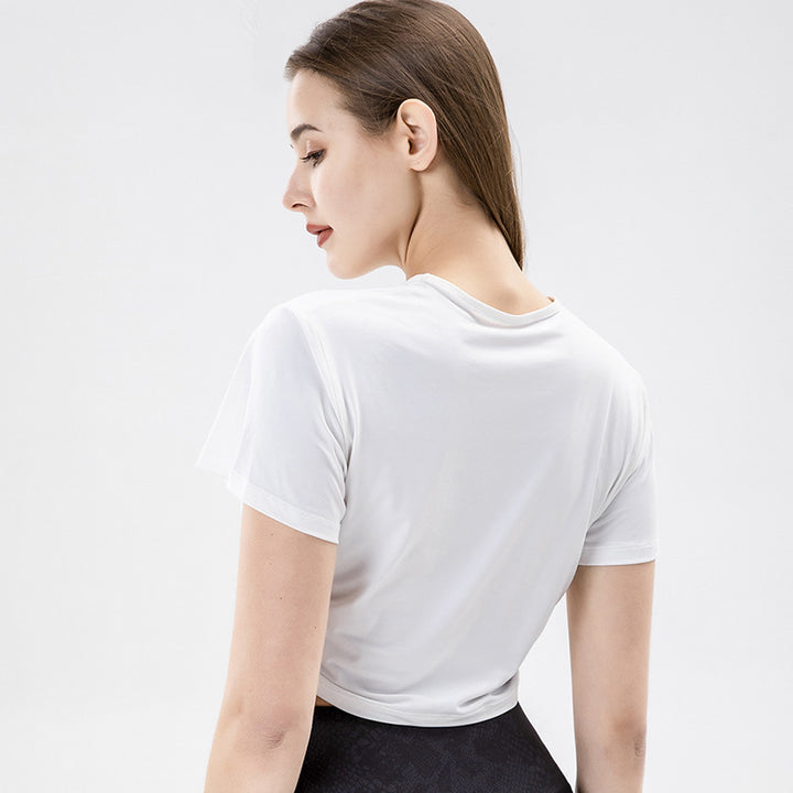 Dame sporty cropped T-shirt med ruching Stilla