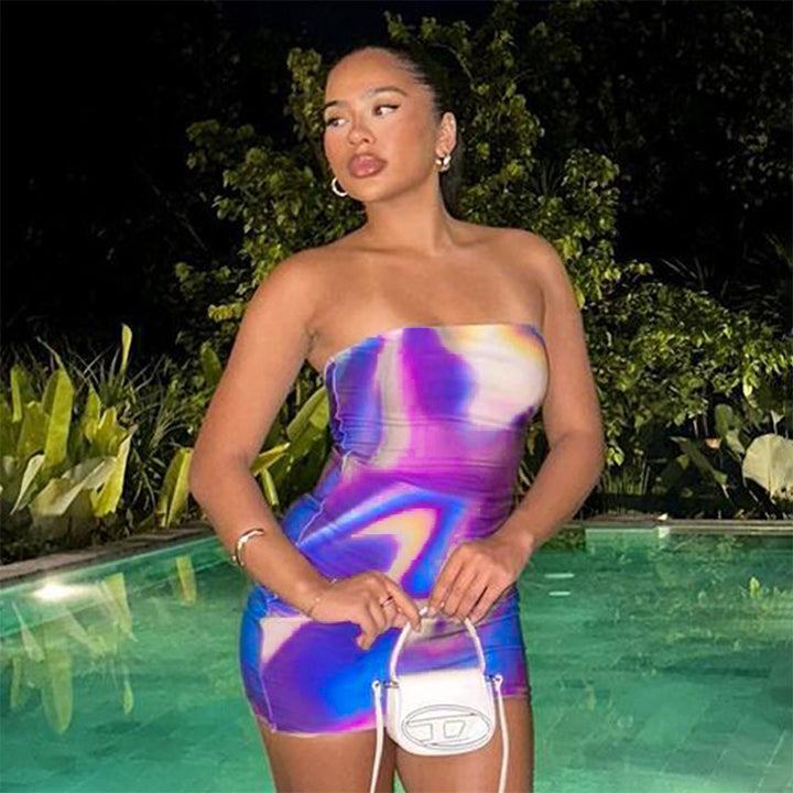 Dame Strapless Minikjole med farverig gradient og glat stof Stilla
