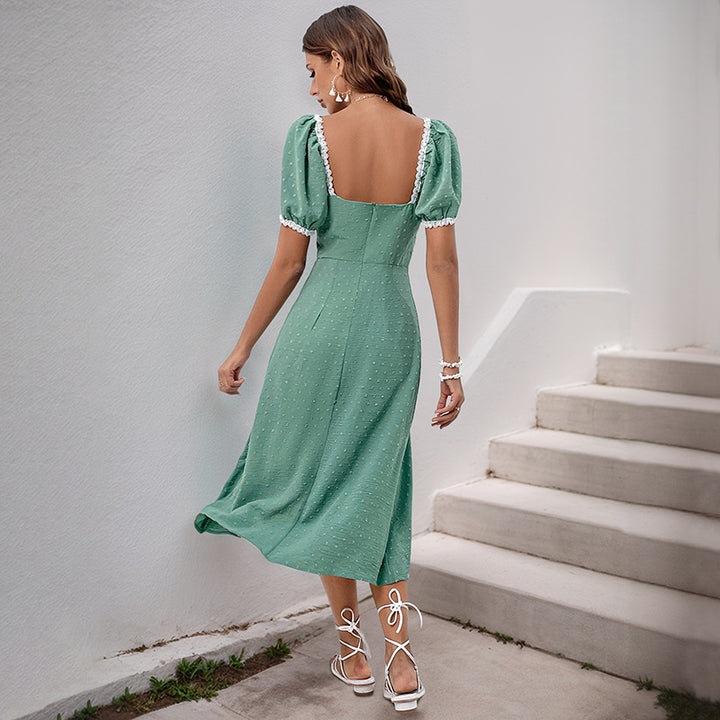Dame Elegant Midi Kjole med strukturerede Puffærmer Stilla