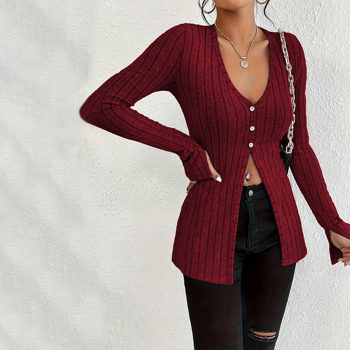 Women's Long Sleeve Cardigan with Fine Rib Structure and Elegant Button Details Stilla