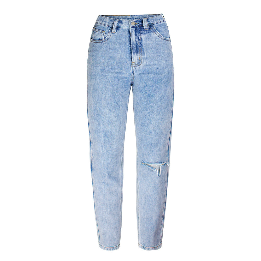 Dame High-Waist Jeans med frynset design Stilla
