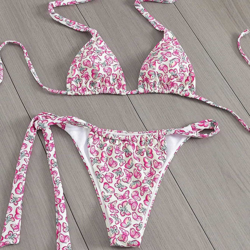Dame Floral Triangle-Bikini med side bindinger Skovae