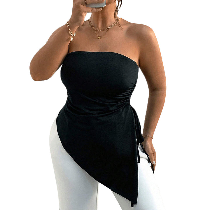 Dame asymmetrisk bustier top med elegant indpakningsdesign Skovae