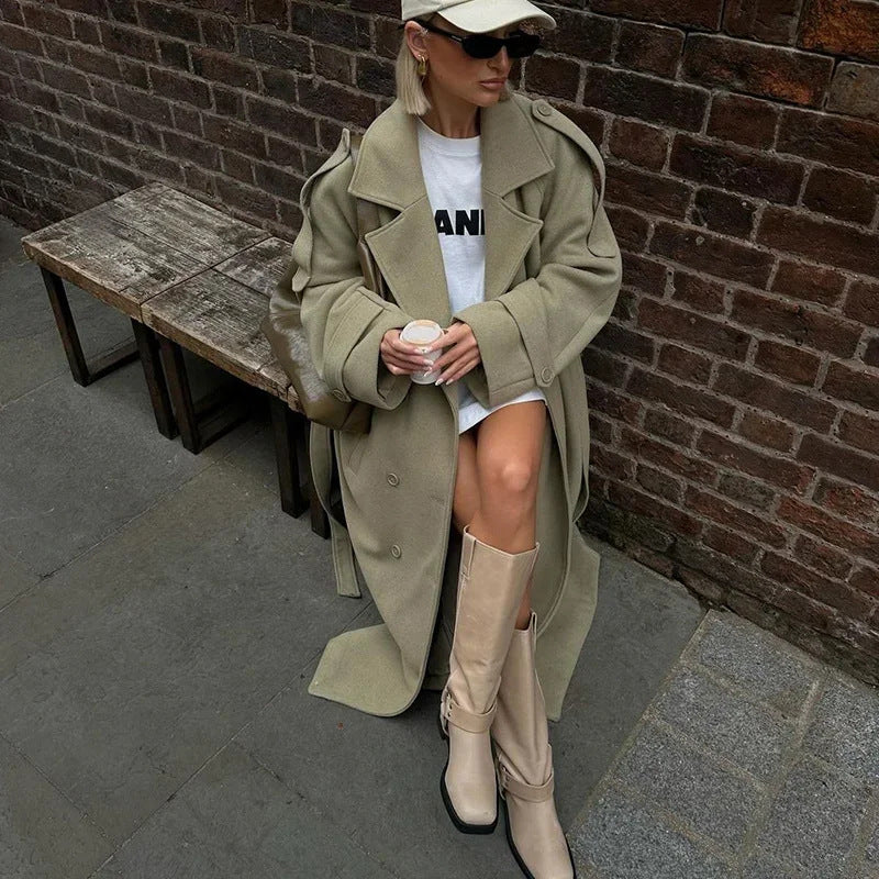 Damer Mode Oversized Frakke med Justerbart Bælte Stilla