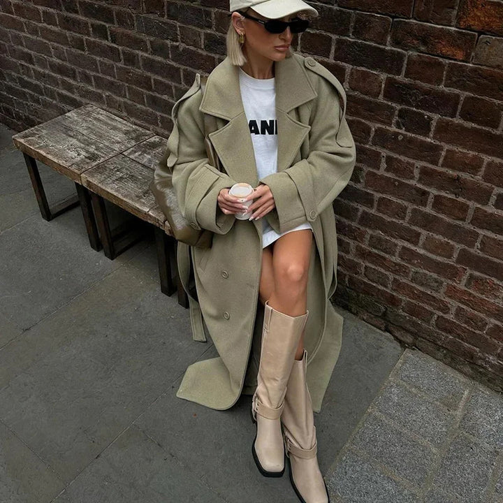 Damer Mode Oversized Frakke med Justerbart Bælte Stilla