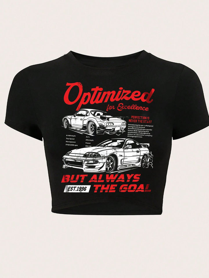 Dame Crop-T-shirt med kreativ telefon-design Skovae