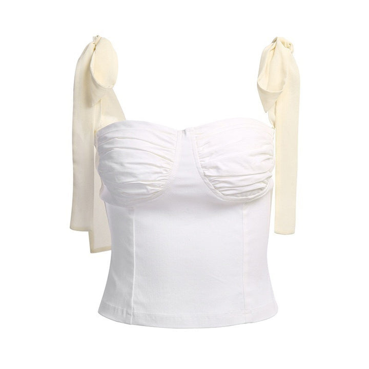 Dame bluse top med raffinerede stropper og elegant rynkning Skovae