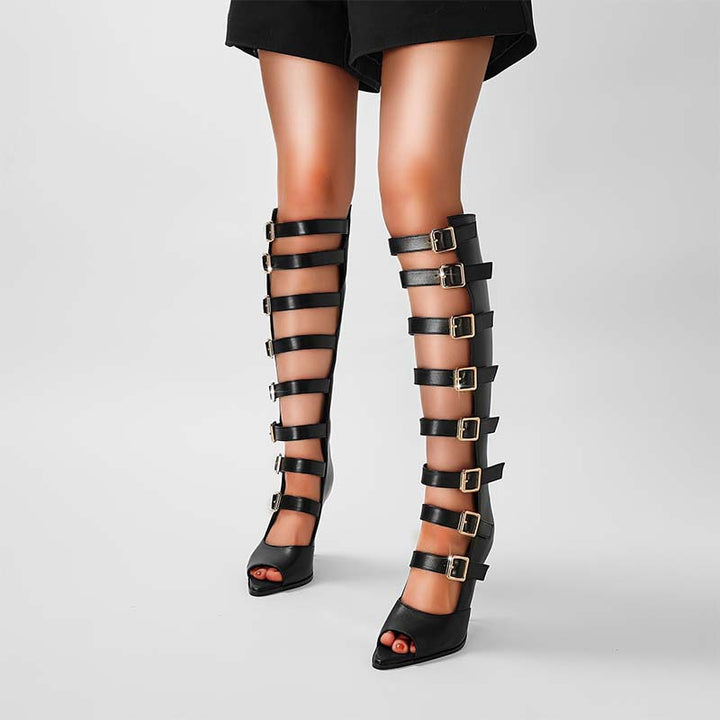 Dame High-Stiletto Open-Toe Strappy Støvler med iøjnefaldende spænde-design Stilla