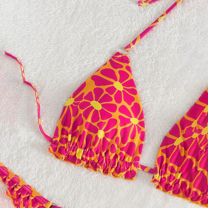 Dame triangel-bikini med floral skæring og justerbare stropper Skovae