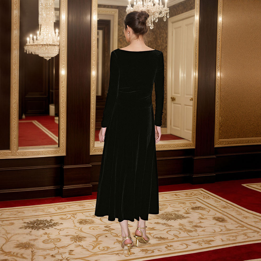 Kvinders elegante maxi kjole med flatterende cowl halsudskæring og lange ærmer Stilla