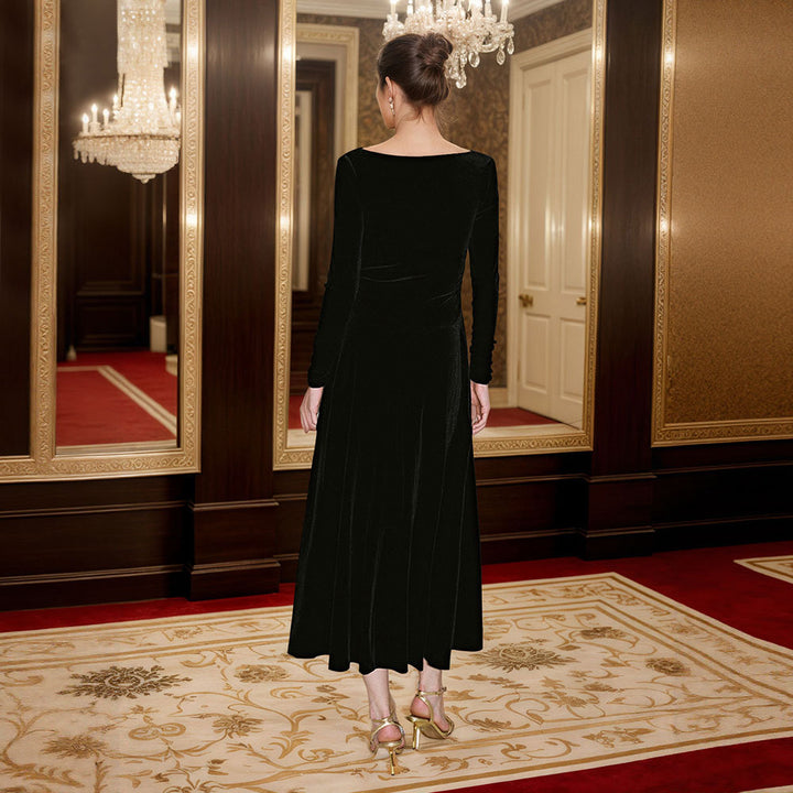 Kvinders elegante maxi kjole med flatterende cowl halsudskæring og lange ærmer Stilla