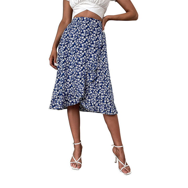 Dame Floral High-Low Midi-nederdel med asymmetrisk kant Stilla