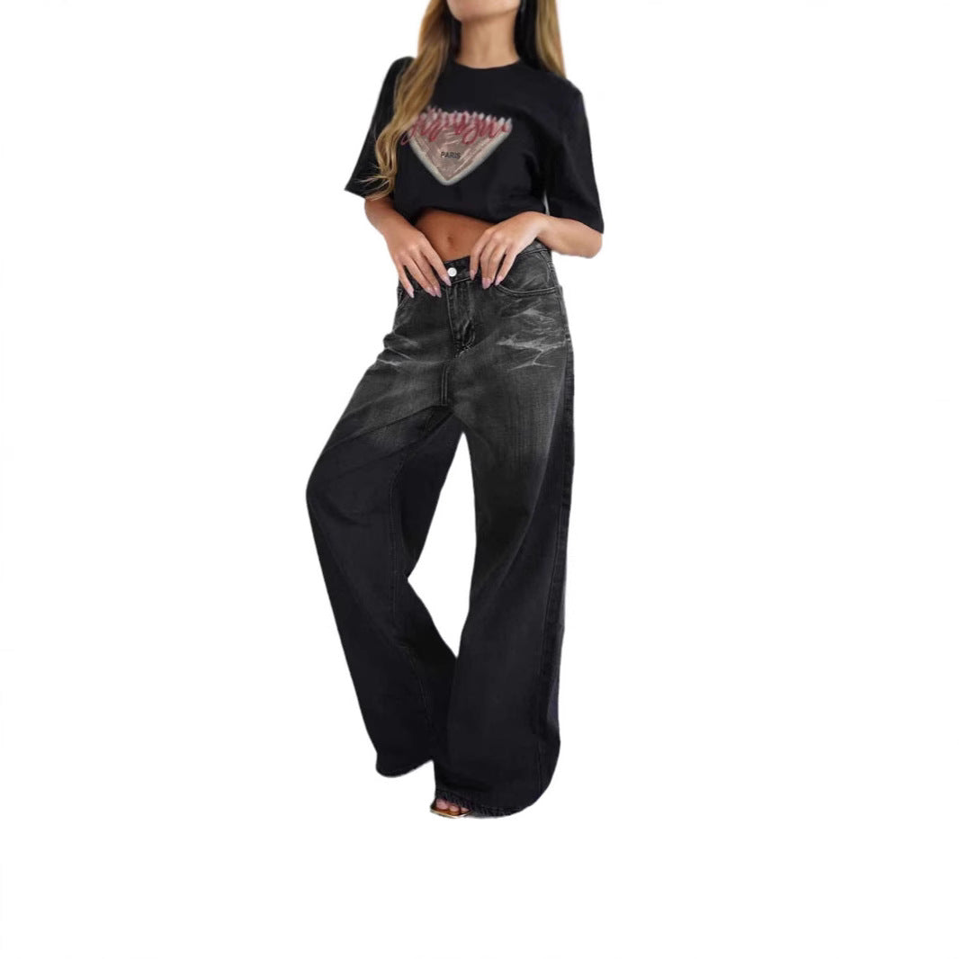 Dame bred jeans med elegant faded effekt Stilla