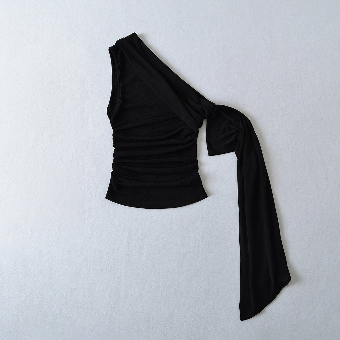 Dame asymmetrisk flæse top med elegant drapering detaljer Stilla