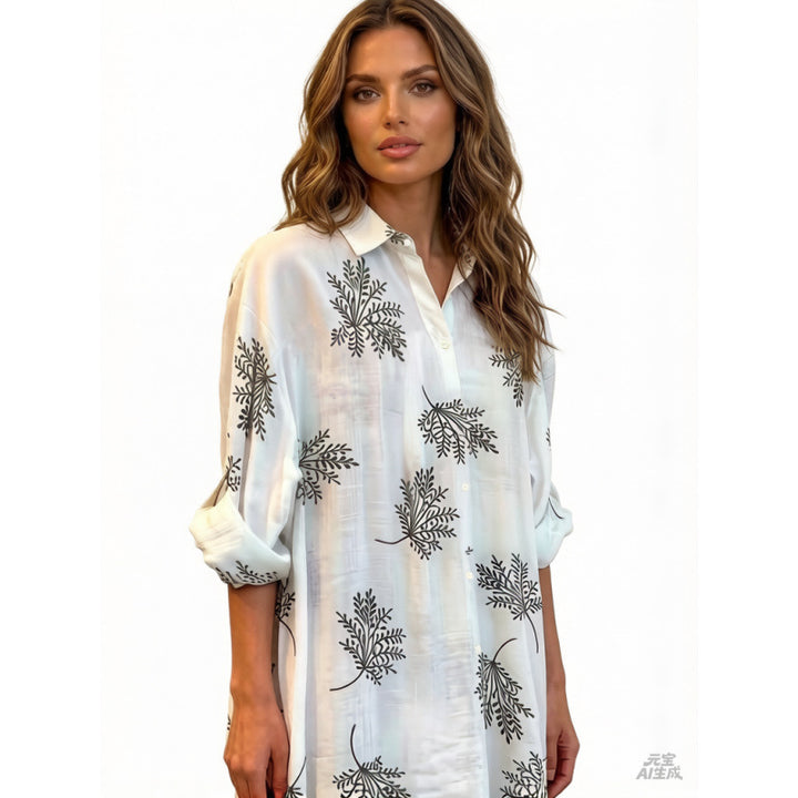 Dame bluse skjorte med blomstermotiv og afslappet pasform Skovae