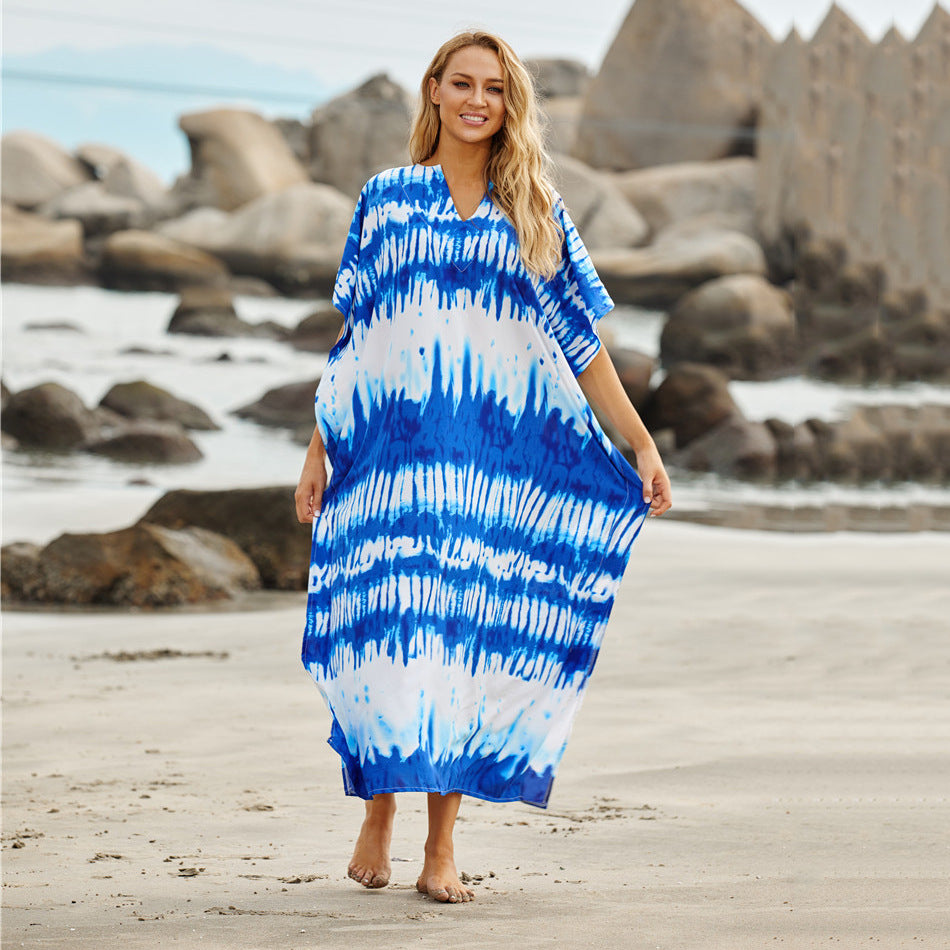 Dame Strandkaftan med afslappet snit og cool farvegradient Stilla