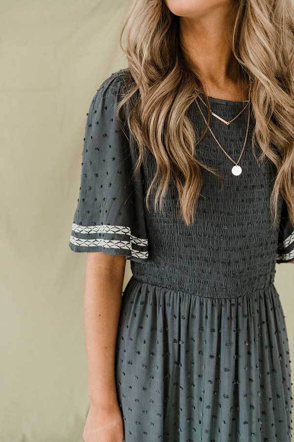 Stilla | Dot Flares Ærme Smocked Maxi Kjole