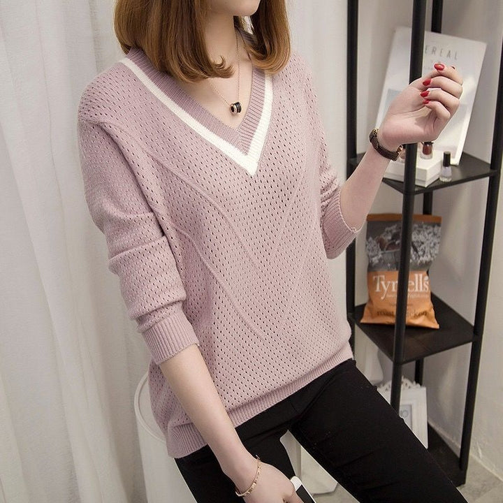 Kvinder casual V-hals sweater med tekstureret mønster Stilla