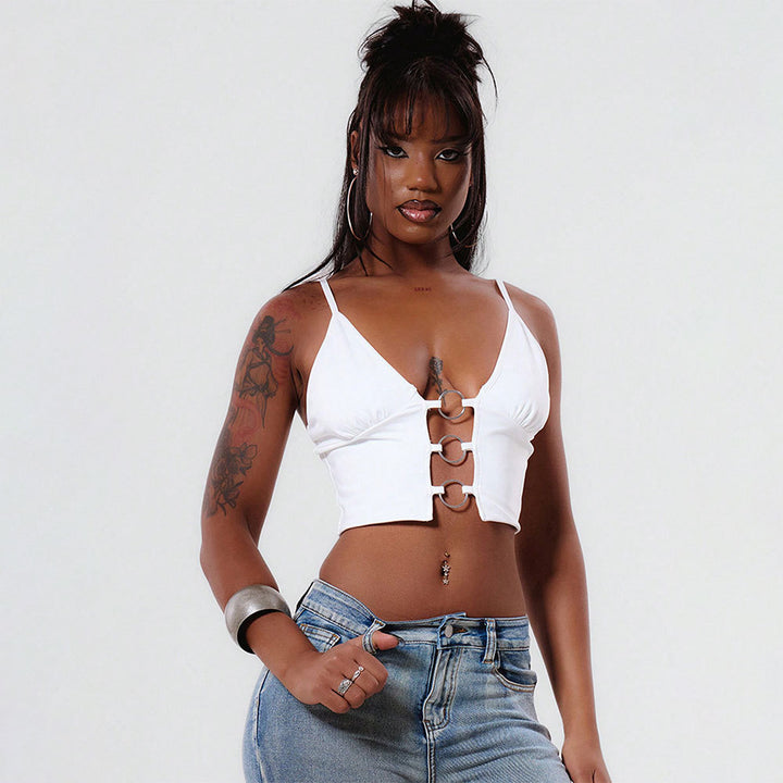 Kvinder cropped top med dekorative spænder og v-formet Stilla