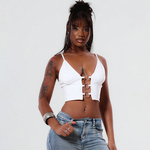 Kvinder cropped top med dekorative spænder og v-formet Stilla