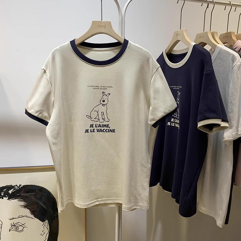 Femme Grafik Kortærmet T-shirt med legende hundeillustration Stilla
