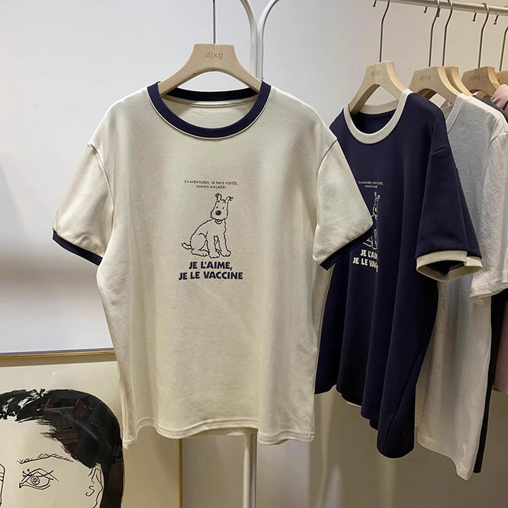 Femme Grafik Kortærmet T-shirt med legende hundeillustration Stilla