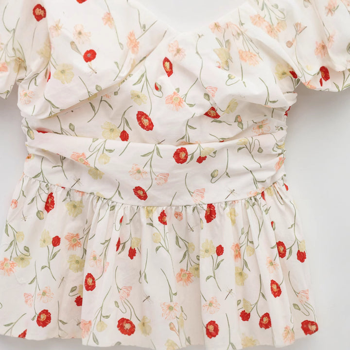 Femme Flowey Floral Print Mini Kjole med Puffærmer Stilla