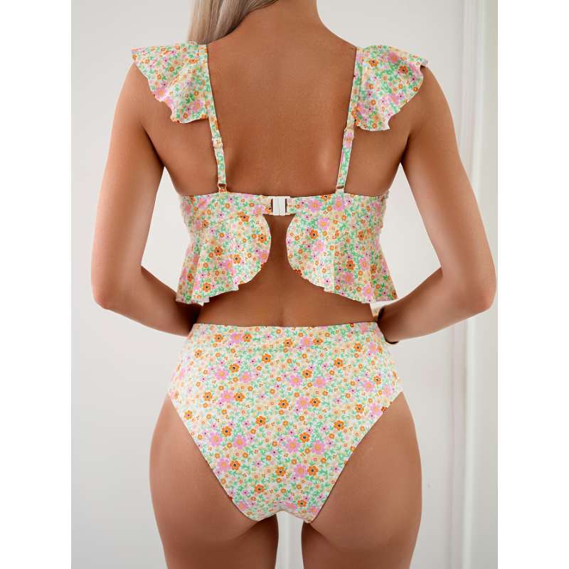 Damer Floral Bikini-Sæt med legende Ruffles design og høj talje Stilla