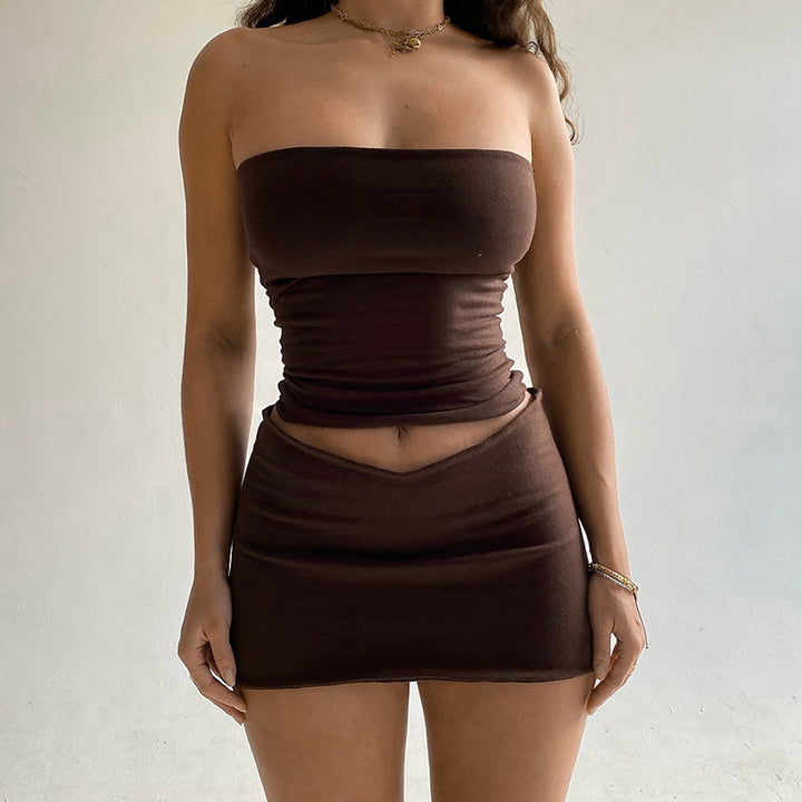 Dame bandeau-top og miniskørt-sæt med høj talje og tætsiddende design Stilla