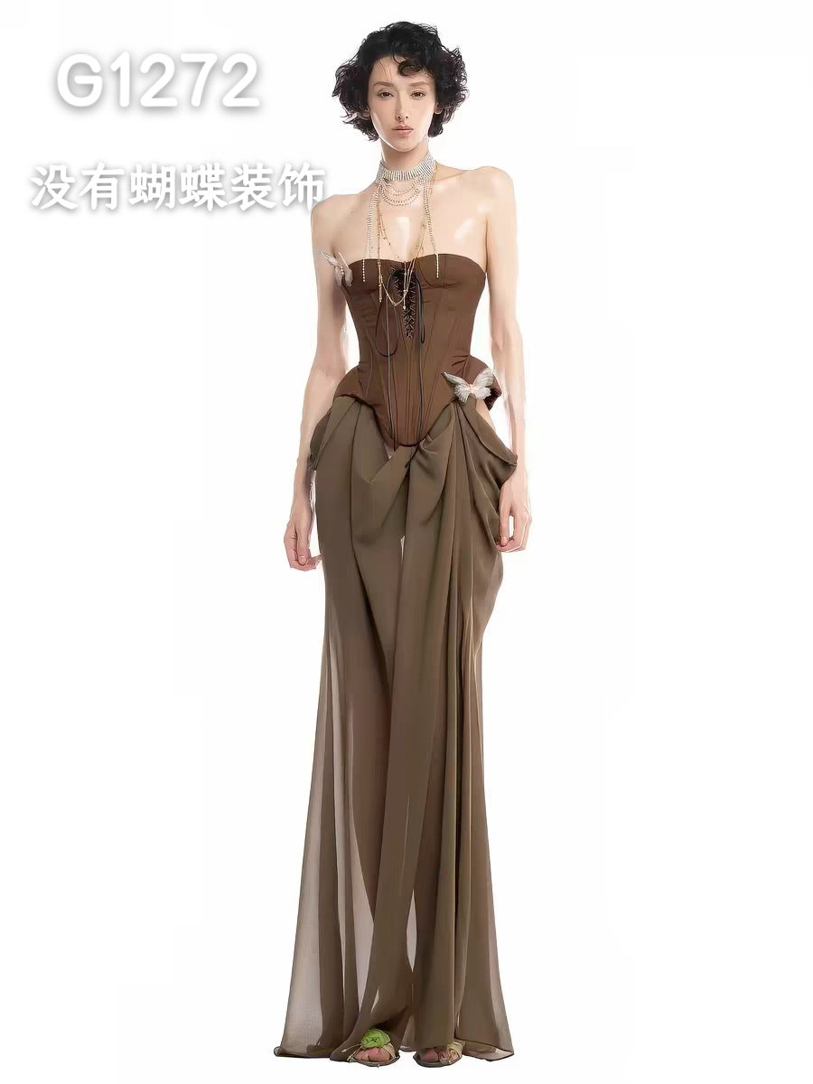 Dame Elegant Corsage-Bluse med transparente ærmer Skovae