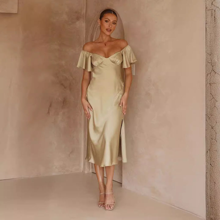 Damer elegant Off-Shoulder Maxikjole med sidelids og luftige flæsedetaljer Stilla