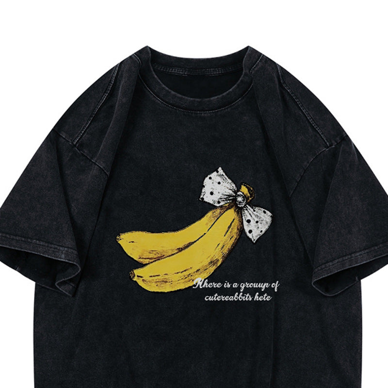 Dame T-shirt med kreativt bananmotiv og afslappet snit Stilla