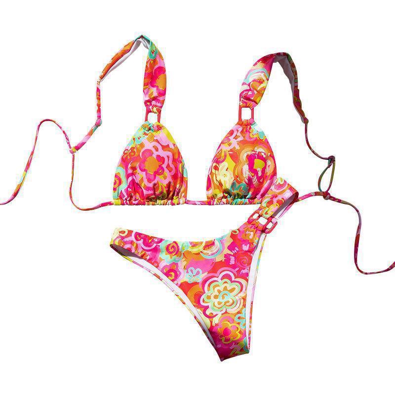 Dame Triangle-Bikini med farverigt blomsterprint og justerbare stropper Skovae