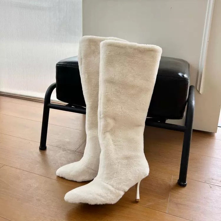 Femme High-Style Kunstpels Lårhøje Stiletto Støvler Stilla