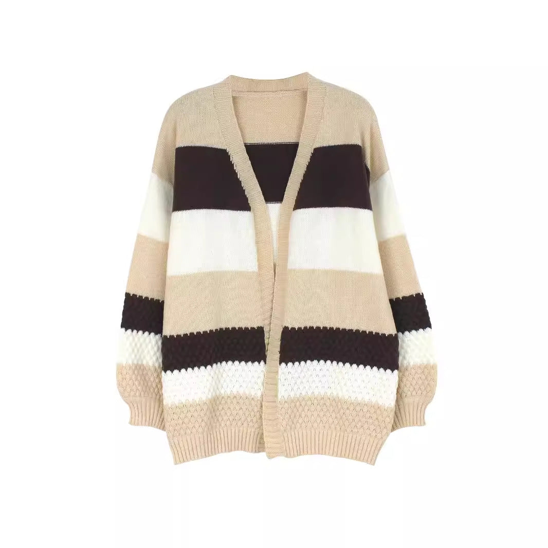 Dame afslappet strik cardigan med geometrisk mønster Stilla