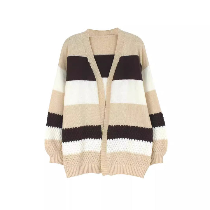 Dame afslappet strik cardigan med geometrisk mønster Stilla